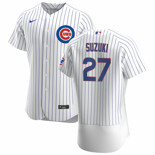 Men's Chicago Cubs #27 Seiya Suzuki White Flex Base Stitched Jersey Men's Chicago Cubs #27 Seiya Suzuki White Flex Base Stitched Jersey